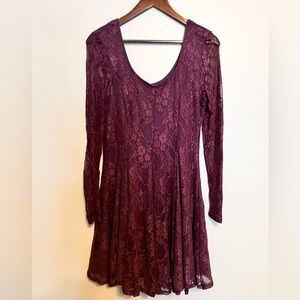 Wet Seal Purple Lace Fit & Flare Illusion Sleeve Skater Dress - XL